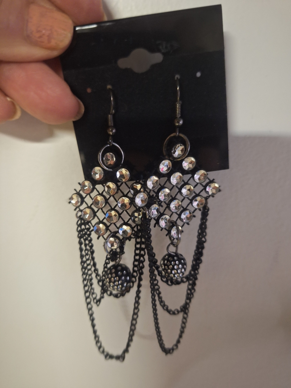 Black Crystal Fringe Chandelier Earrings with Chains